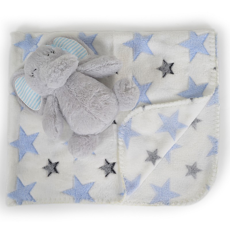 Бебешко одеяло 90/75 cm с играчка Elephant blue