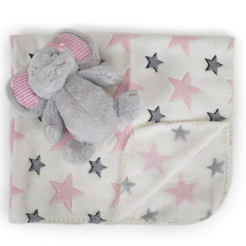 Бебешко одеяло 90/75 cm с играчка Elephant pink