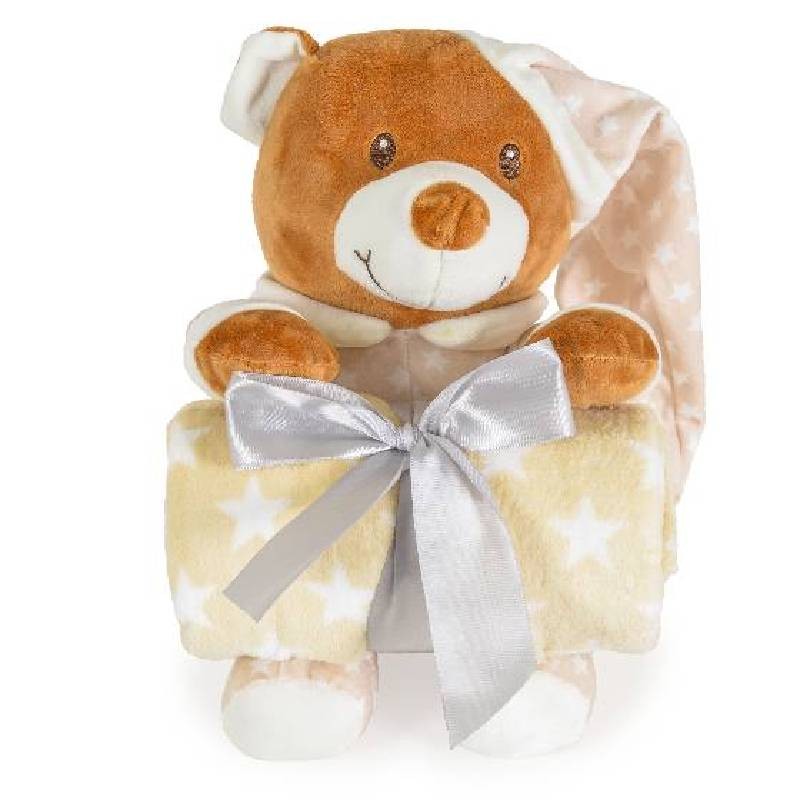 Бебешко одеяло 90/75 cm с играчка Addie Bear бежов